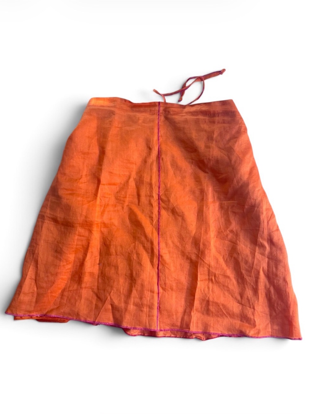 VINTAGE 90s Y2K Michelle New York Linen Silk Skirt Dress Mini Midi Orange Pink